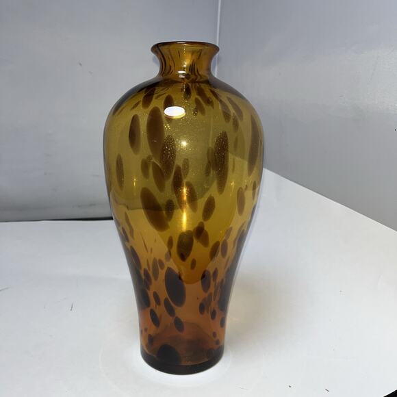 Vintage Art Glass Vase Tortoise Blown 12" Tall Modern Home Decor Centerpiece - Picture 1 of 6